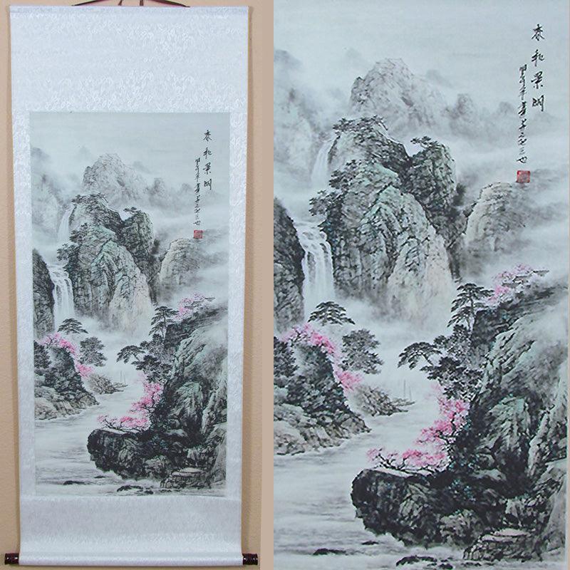 Traditional Chinese Scroll Wall Art Decor Beautiful Landscape Calligraphy - People's Herbs